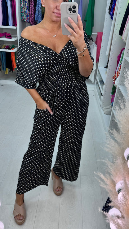 💥Heiße 49% RABATT💖Jumpsuit mit elastischer Taille und Tupfenmuster