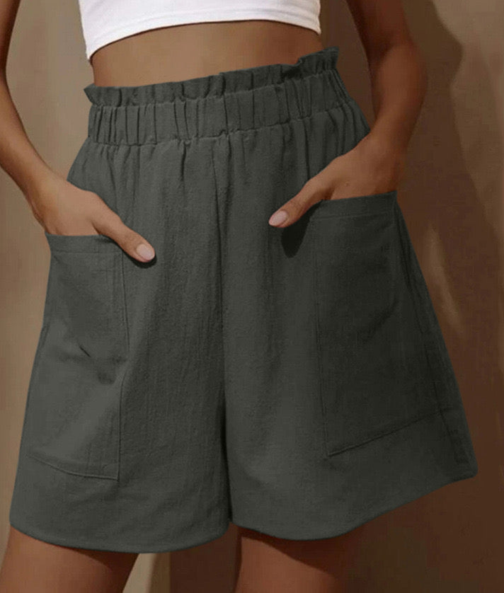 🔥Heißer Verkauf 49 % RABATT🔥Damen-Shorts aus Baumwolle mit hoher Taille und Tasche