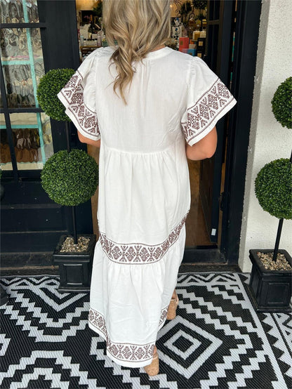 45%Rabatte✨ Damen-Boho-Maxikleid mit V-Ausschnitt✨