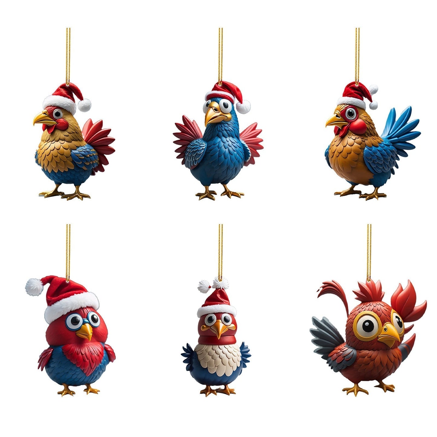 🎄12 Stück🐓Weihnachtsmütze-Huhn-Ornament✨