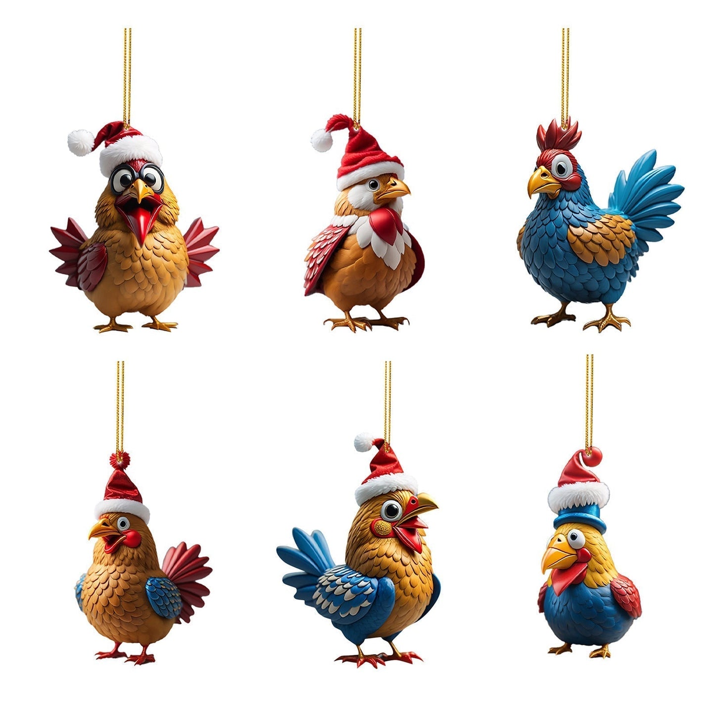 🎄12 Stück🐓Weihnachtsmütze-Huhn-Ornament✨