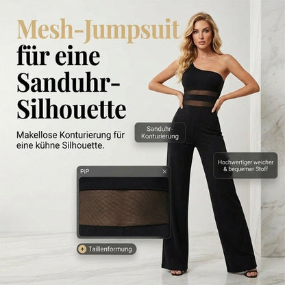 🔥Solange der Vorrat reicht 50 % Rabatt!🎉One-Shoulder Jumpsuit mit weitem Bein und Netzeinsatz
