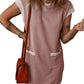 💥2025 Neues lässiges Damen-T-Shirt-Kleid mit Flügelärmeln und Farbblock-Muster und Taschen
