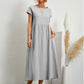 Modisches einfarbiges Baumwoll-Leinen-Kleid mit Taschen