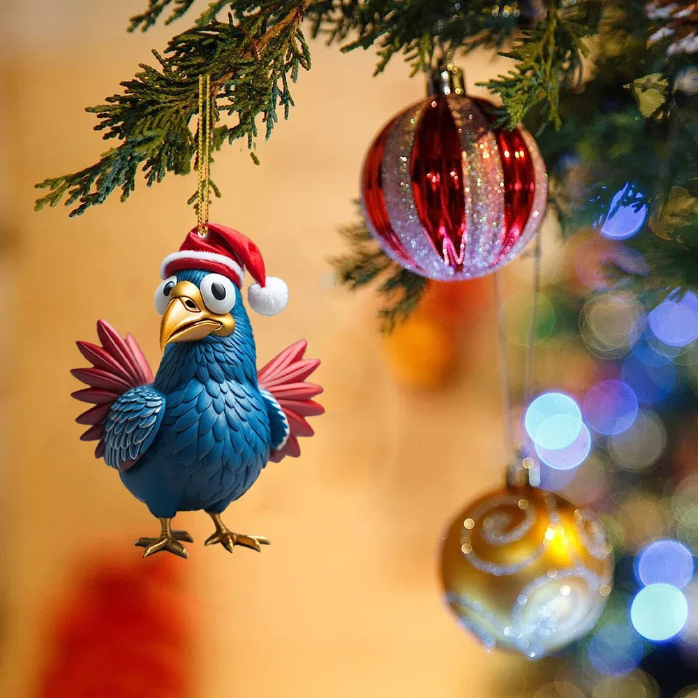 🎄12 Stück🐓Weihnachtsmütze-Huhn-Ornament✨