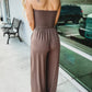 🔥Schulterfreier, einfarbiger, gesmokten Jumpsuit