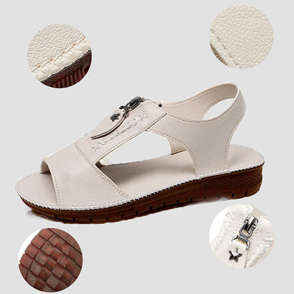 🎁49% RABATT⏳Flache Sandalen aus weichem und bequemem Leder mit Reißverschlusssohle