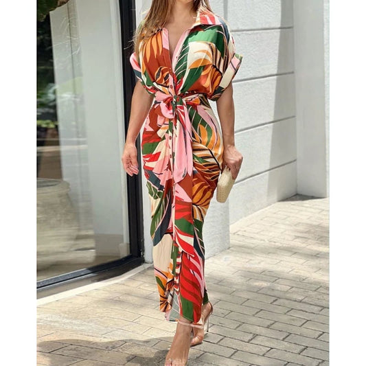 🔥Lässiges Hemdkleid mit Reverskragen und Taillenaufdruck
