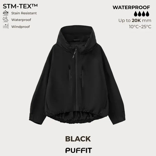 🧥Kapuze mit breiter Krempe💧Kurze, übergroße Regenjacke mit ausgestelltem Saum und verstellbaren Ärmelbündchen