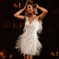 ✨🪩 Damenkleid mit Federfransen, Pailletten und Spaghettiträgern🥂