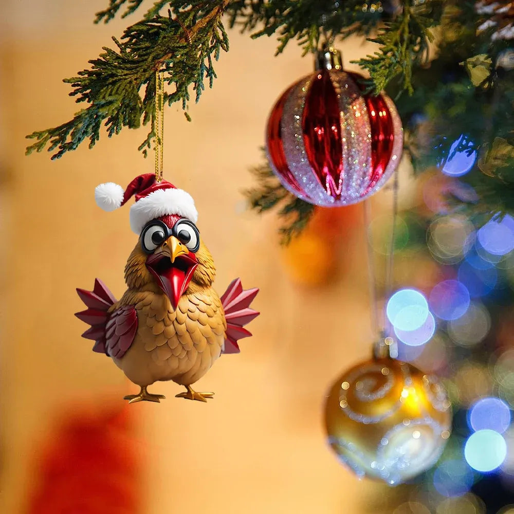 🎄12 Stück🐓Weihnachtsmütze-Huhn-Ornament✨