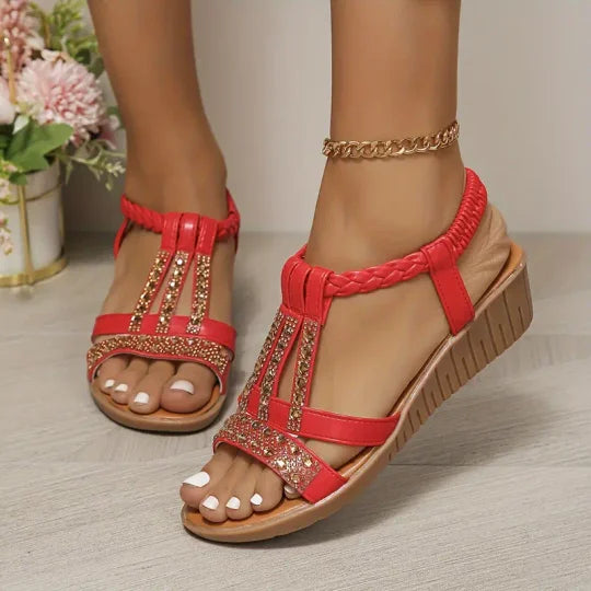 🔥Neue zehenoffene Sommersandalen mit Strasssteinen für Frauen