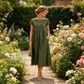 Modisches einfarbiges Baumwoll-Leinen-Kleid mit Taschen