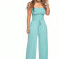 🔥Schulterfreier, einfarbiger, gesmokten Jumpsuit