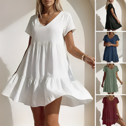 💥Begrenztes zeitlich kostenloses Geschenk💝 Lässiges Kurzarmkleid mit V-Ausschnitt