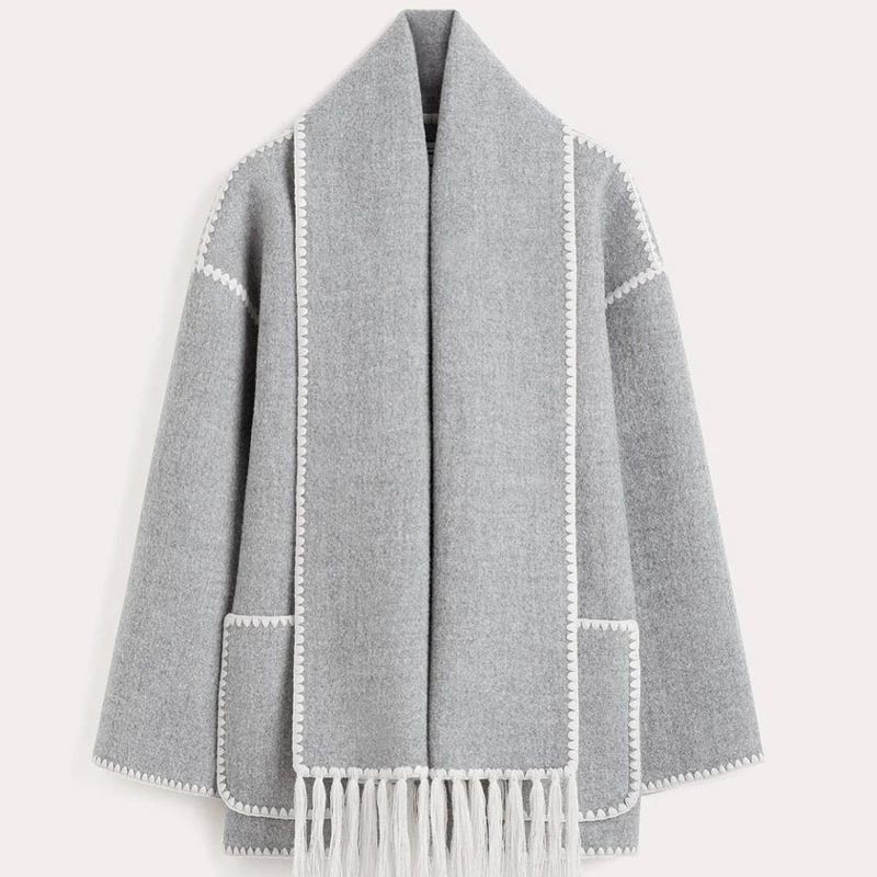 🎄🎅Heißer Verkauf 49% Rabatt - Ladies' tweed coat with tassel scarf