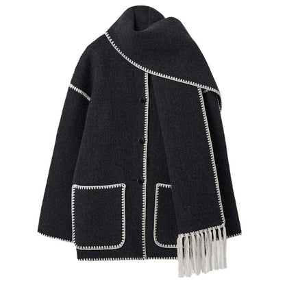 🎄🎅Heißer Verkauf 49% Rabatt - Ladies' tweed coat with tassel scarf