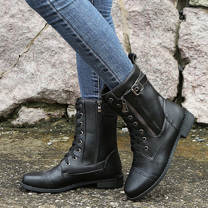 49 % Rabatt!🚨Damen Orthopädische Lederstiefel mit Rundkappe und seitlichem Reißverschluss