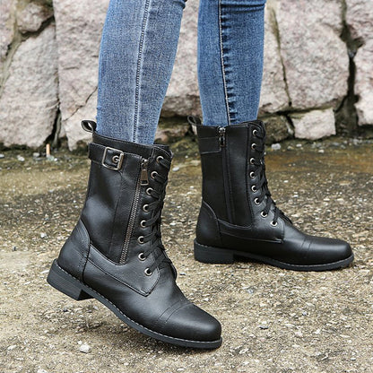 49 % Rabatt!🚨Damen Orthopädische Lederstiefel mit Rundkappe und seitlichem Reißverschluss