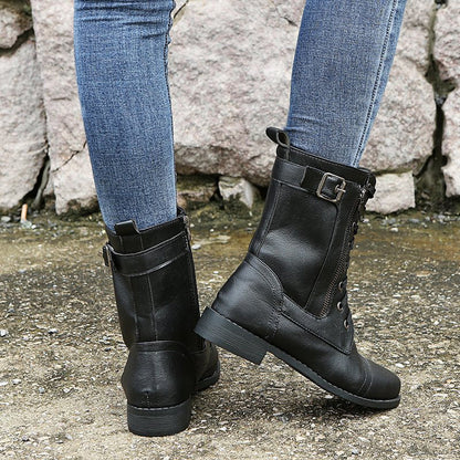 49 % Rabatt!🚨Damen Orthopädische Lederstiefel mit Rundkappe und seitlichem Reißverschluss