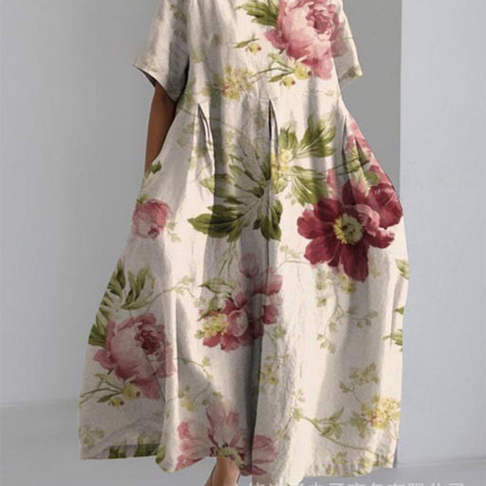 (🎁2024Frühsommer-Aktion🎁.Damen Vintage Botanical Floral Design Print Lace-Up Kleid