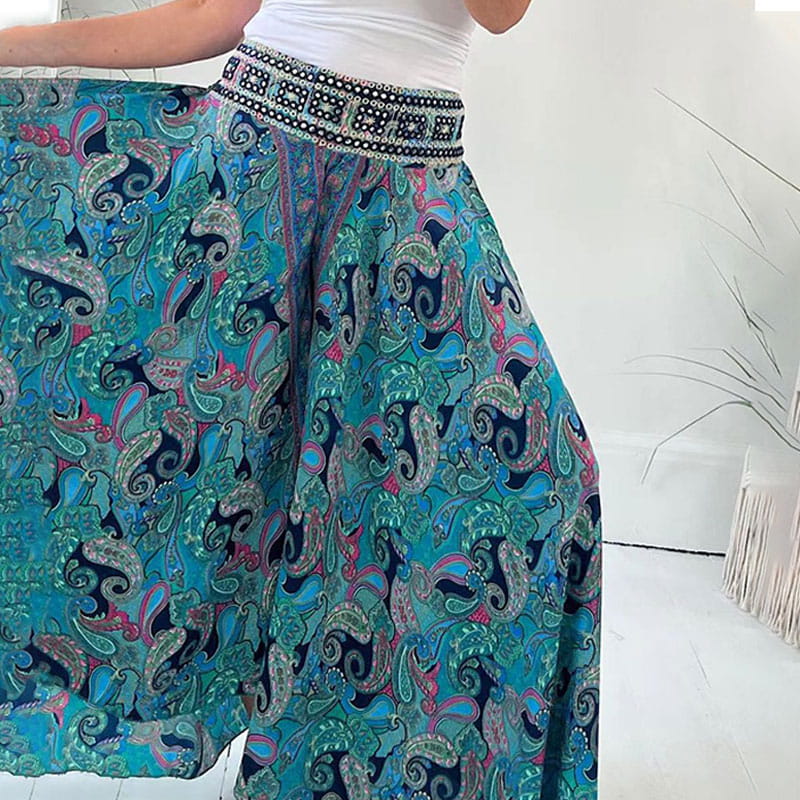 Leichte Hose mit Ethno-Print, elastischer Taille