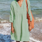 Sommerkleid aus Baumwolle und Leinen mit V-Ausschnitt für Damen