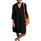 Sommerkleid aus Baumwolle und Leinen mit V-Ausschnitt für Damen