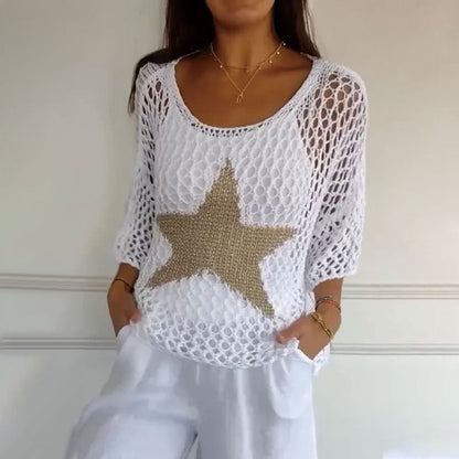 🔥Kaufen Sie 10% Rabatt💝Modisches Rundhals-Netztop aus Häkelstrick für Damen
