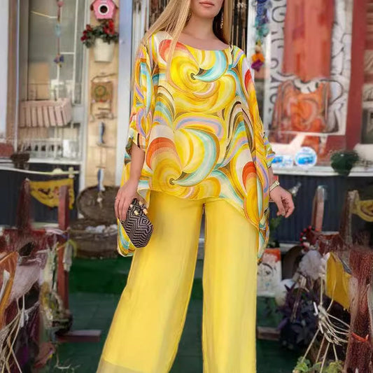 🔥Weihnachtsangebote 49 % RABATT💕Farbiges, cooles 2-teiliges Sommer-Chiffon-Set für Damen
