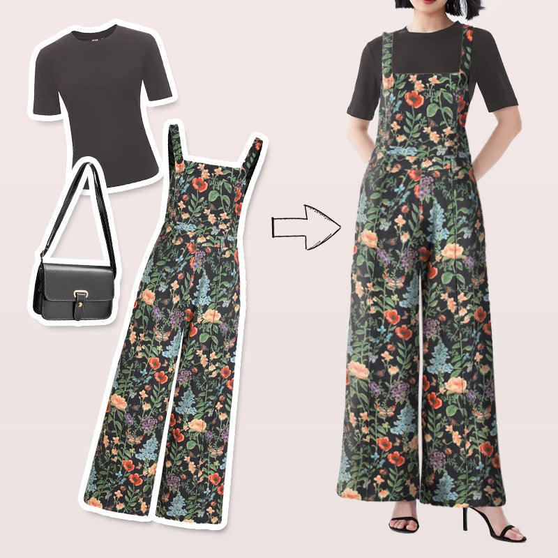 🌸💖Lässige, lockere, weit geschnittene Jumpsuits mit Blumenmuster