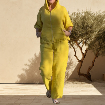 💛49% Rabatt🔥Casual Hooded Cotton and Linen Two-Piece Suit