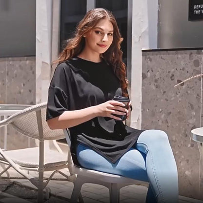 🔥2024 heißer Verkauf - 48% Rabatt🔥 Lässiges, lockeres Kurzarm-T-Shirt mit seitlichem Schlitz für Damen