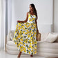 🍋Elegantes, fließendes langes Damenkleid mit Spaghettiträgern und Zitronendruck
