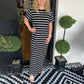 Gestreiftes Maxikleid mit Rundhalsausschnitt, Schlitz am Saum