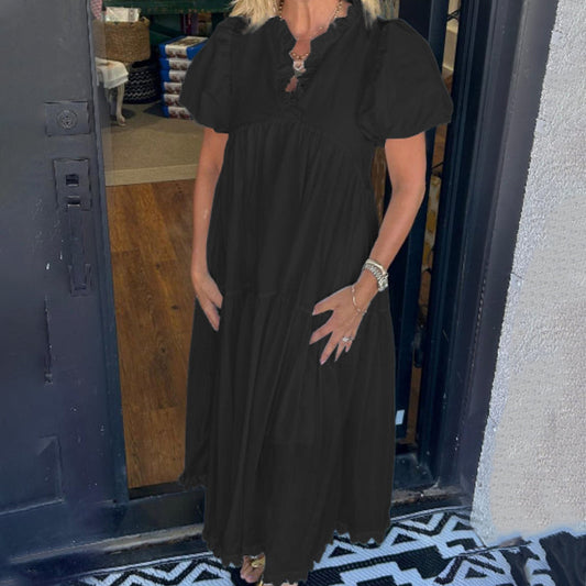 🌷 Midikleid mit V-Ausschnitt und Rüschensaum