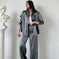 Trendy 2-teilige Outfits: ✨Glänzendes Hemd und Hose mit weitem Bein und hoher Taille