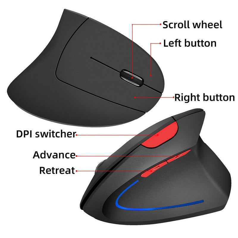 🖱Kabellose, über USB wiederaufladbare ergonomische vertikale optische Maus