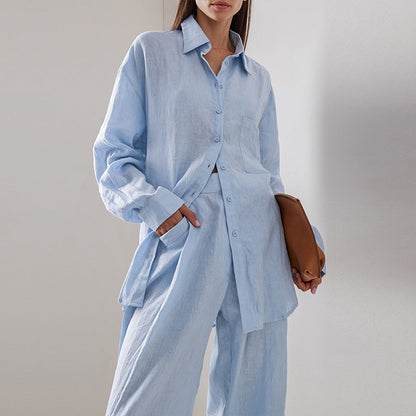 2-teiliges Set aus Button-Down-Hemd und Hose mit weitem Bein