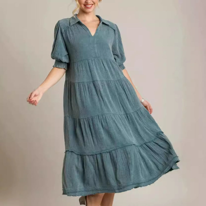 MAXIKLEID MIT V-AUSSCHNITT UND STUFENDESIGN FÜR DAMEN (KAUFEN SIE 2, KOSTENLOSER VERSAND)