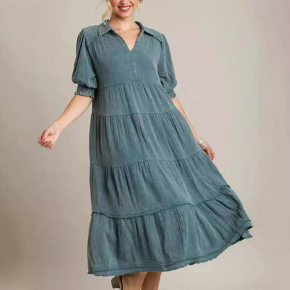 MAXIKLEID MIT V-AUSSCHNITT UND STUFENDESIGN FÜR DAMEN (KAUFEN SIE 2, KOSTENLOSER VERSAND)