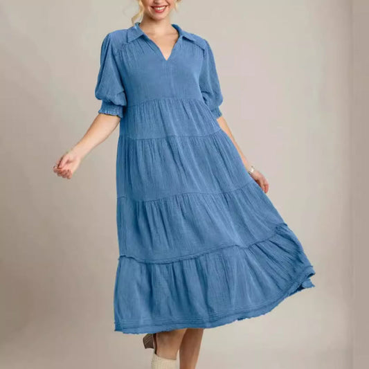 MAXIKLEID MIT V-AUSSCHNITT UND STUFENDESIGN FÜR DAMEN (KAUFEN SIE 2, KOSTENLOSER VERSAND)