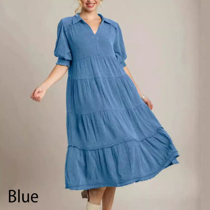 MAXIKLEID MIT V-AUSSCHNITT UND STUFENDESIGN FÜR DAMEN (KAUFEN SIE 2, KOSTENLOSER VERSAND)