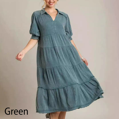 MAXIKLEID MIT V-AUSSCHNITT UND STUFENDESIGN FÜR DAMEN (KAUFEN SIE 2, KOSTENLOSER VERSAND)