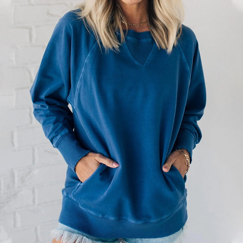 Damen-Pullover mit Taschen und Rippenmuster