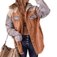 Lässige Cordjacke mit Kapuze und Farbblockdesign für Damen