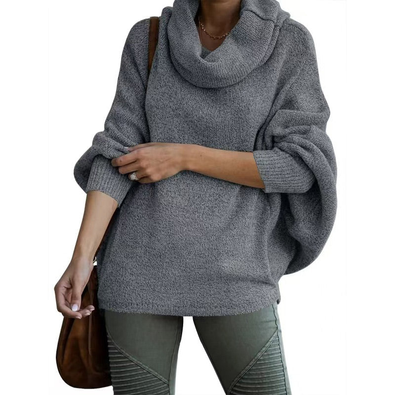 Damen-Pullover mit Fledermausärmeln und Wasserfallausschnitt und Tasche