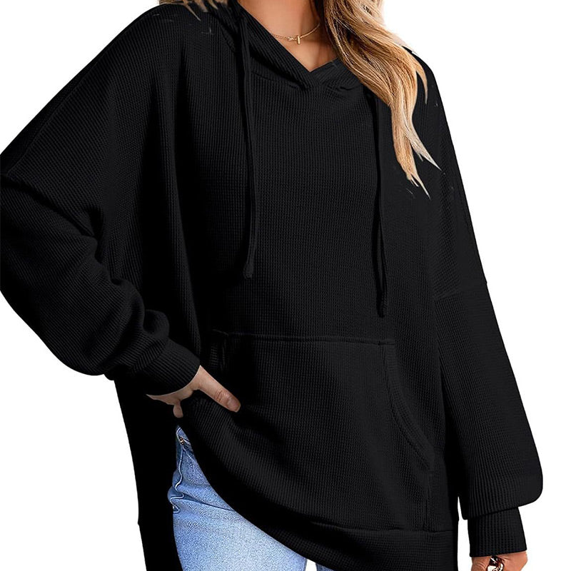 💥Heißer Verkauf - 49% RABATT✨Langärmliger Kapuzenpullover aus Waffelstrick für Damen mit Seitenschlitzen