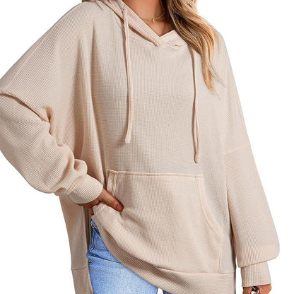 💥Heißer Verkauf - 49% RABATT✨Langärmliger Kapuzenpullover aus Waffelstrick für Damen mit Seitenschlitzen