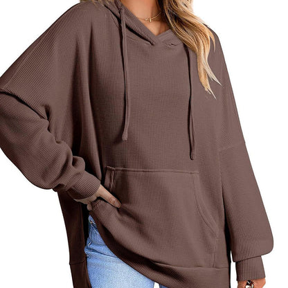 💥Heißer Verkauf - 49% RABATT✨Langärmliger Kapuzenpullover aus Waffelstrick für Damen mit Seitenschlitzen